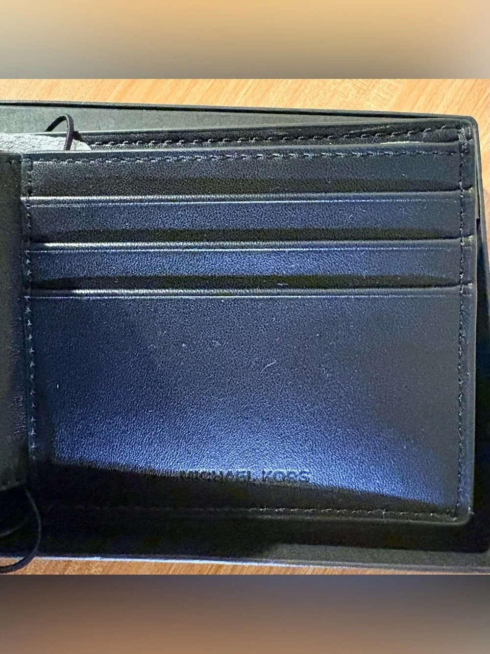 Michael Kors Men’s Slim Bifold Wallet Jet Set Black Monogram Blue Accent New